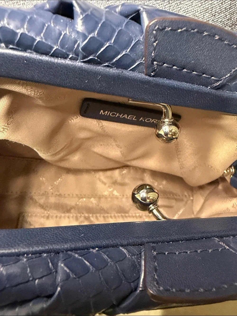 Michael Kors Blue Snakeskin Embossed Leather Crossbody Bag & Wallet